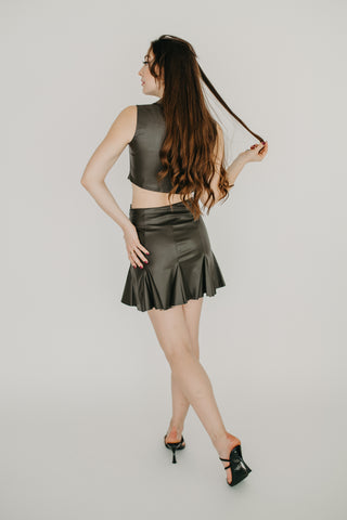 Ruffled Leather Mini Skirt - Arora Rayn