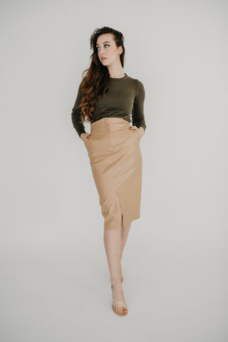 Front Slit Midi Leather Skirt - Arora Rayn